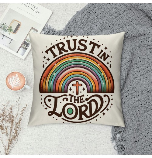 Trust The Lord Throw pillow Case Cover ,Boho Purple Rainbow Decorations for Home Bedroom Girls Room Office,Gifts for Women Faith Girls Teens