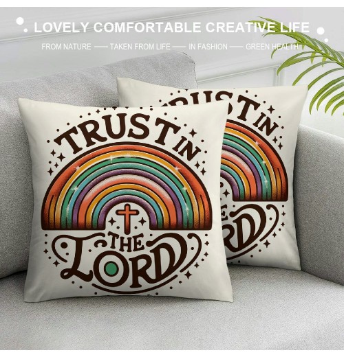 Trust The Lord Throw pillow Case Cover ,Boho Purple Rainbow Decorations for Home Bedroom Girls Room Office,Gifts for Women Faith Girls Teens