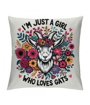 Ulloord Just A Girl Who Loves Goats Decorative Throw pillow Case Cover ,Cute Floral Goat Farm Animal Decorations for Home Bedroom Girls Room Office,Goat Lovers Gift,Farm Girls Gifts