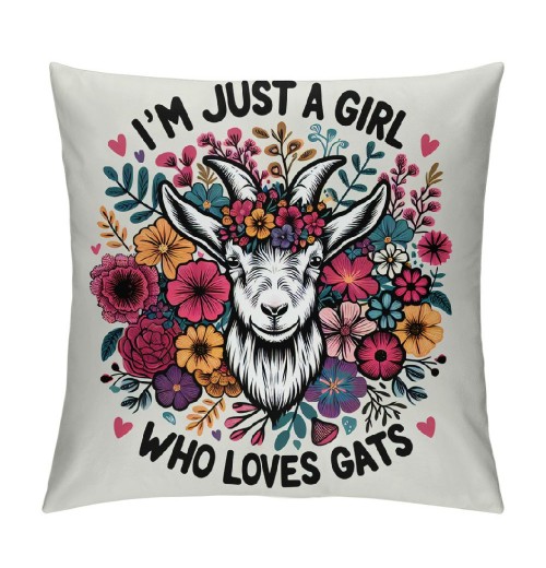 Ulloord Just A Girl Who Loves Goats Decorative Throw pillow Case Cover ,Cute Floral Goat Farm Animal Decorations for Home Bedroom Girls Room Office,Goat Lovers Gift,Farm Girls Gifts