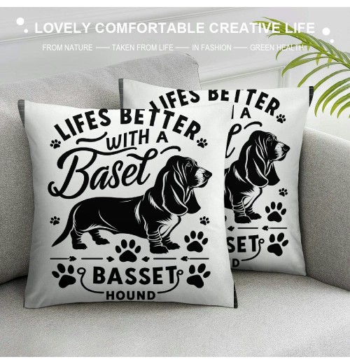 Ulloord Life is Better with A Basset Hound Decorative Throw pillow Case Cover ,Funny Basset Hound Puppy Dog Decorations For Home Bedroom Girls Room Office,Basset Hound Owners Moms Gift,Dog Lovers Gift