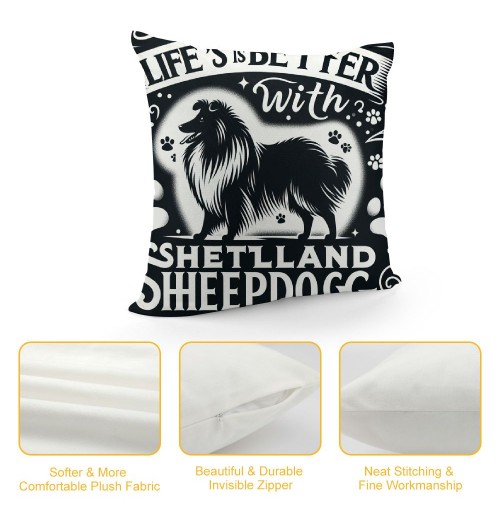 Ulloord Life is Better with A Shetland Sheepdog Throw pillow Case Cover ,Funny Puppy Dog Decorations for Home Bedroom Girls Room Office,Shetland Sheepdog Owners Moms Gift,Dog Lovers Gift