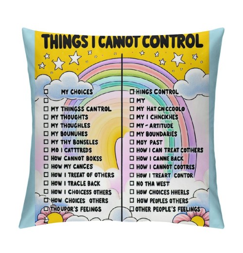 Ulloord Things I Can Control Calming Strategies Mental Health Throw pillow Case Cover ,Boho Rainbow Colors Decorations For Home School Counselling Office Therapy Office,Boys Girls Teens Gifts