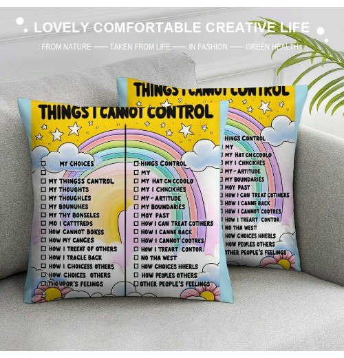 Ulloord Things I Can Control Calming Strategies Mental Health Throw pillow Case Cover ,Boho Rainbow Colors Decorations For Home School Counselling Office Therapy Office,Boys Girls Teens Gifts