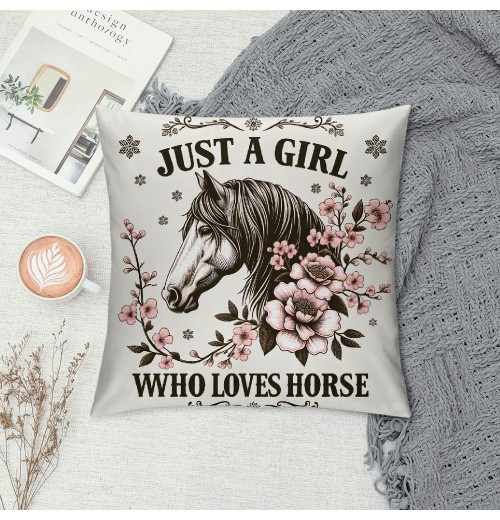 Ulloord Just A Girl Who Loves Horses Decorative Throw pillow Case Cover,Cute Floral Horse Decorations for Home Bedroom Girls Room Office,Horse Lovers Owners Gift,Horse Riders Gift for Girls