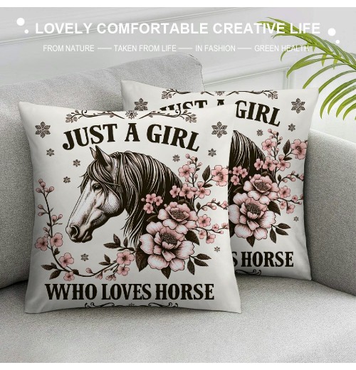 Ulloord Just A Girl Who Loves Horses Decorative Throw pillow Case Cover,Cute Floral Horse Decorations for Home Bedroom Girls Room Office,Horse Lovers Owners Gift,Horse Riders Gift for Girls