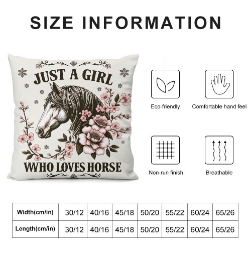 Ulloord Just A Girl Who Loves Horses Decorative Throw pillow Case Cover,Cute Floral Horse Decorations for Home Bedroom Girls Room Office,Horse Lovers Owners Gift,Horse Riders Gift for Girls