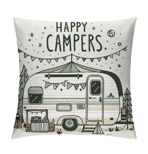 Ulloord  Happy Campers Throw pillow Cover pillow Case Vintage Camper Car Cushion Cover Decorative Home Travel Outdoor pillowcase Decor Sofa Couch Bed Office