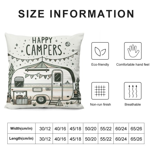 Ulloord  Happy Campers Throw pillow Cover pillow Case Vintage Camper Car Cushion Cover Decorative Home Travel Outdoor pillowcase Decor Sofa Couch Bed Office