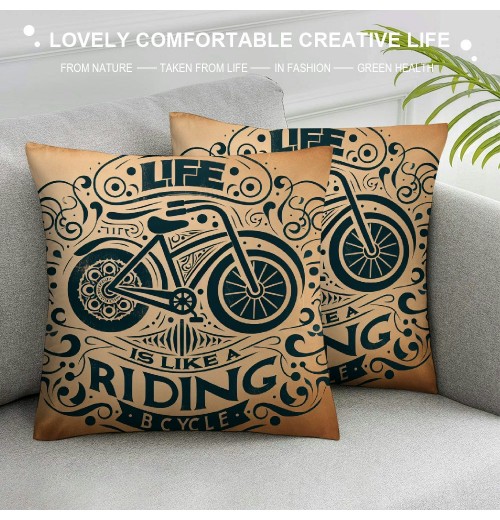 Ulloord  Vintage Black Bicycle Throw pillow Covers Life is Like Riding a Bicycle Lettering Throw pillow Case Cushion CoverRustic pillowcase Outdoor Decor for Sofa