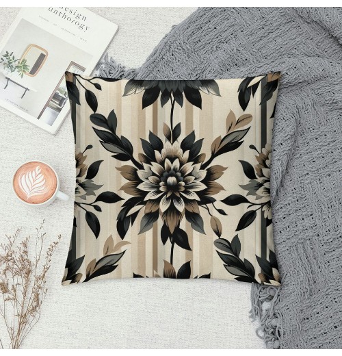 Ulloord Brown Tan Black pillow Covers Dahlia Floral Decor Throw pillows Spring Summer Modern Geometry Flower Outdoor Decorative Cushion Cases for Sofa Couch Bed Decorations