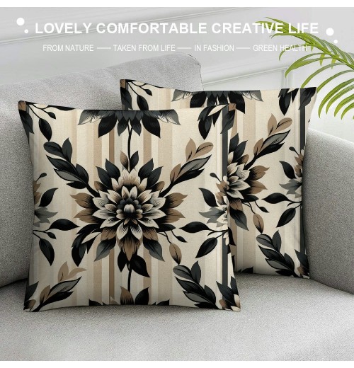 Ulloord Brown Tan Black pillow Covers Dahlia Floral Decor Throw pillows Spring Summer Modern Geometry Flower Outdoor Decorative Cushion Cases for Sofa Couch Bed Decorations