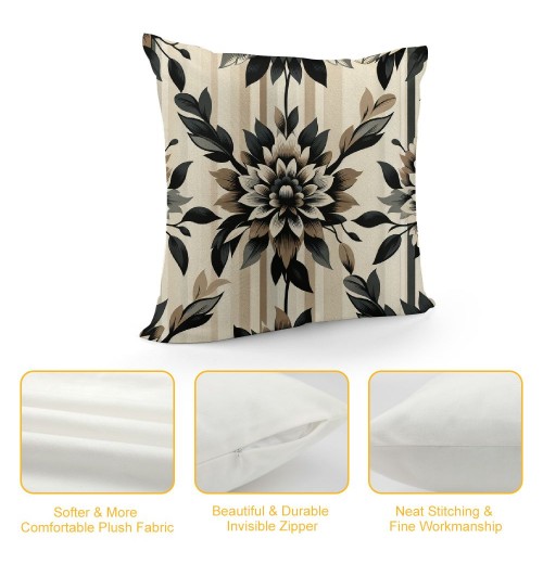 Ulloord Brown Tan Black pillow Covers Dahlia Floral Decor Throw pillows Spring Summer Modern Geometry Flower Outdoor Decorative Cushion Cases for Sofa Couch Bed Decorations