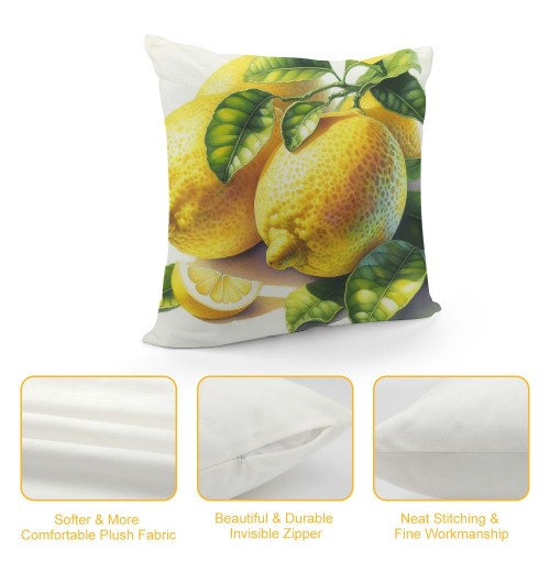 Ulloord  Fruit pillow Covers Fresh Lemon with Green Leaf Decorative pillow Cover Square pillowcase Decor Indoor Outdoor Home Couch