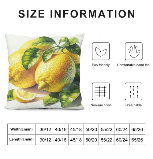 Ulloord  Fruit pillow Covers Fresh Lemon with Green Leaf Decorative pillow Cover Square pillowcase Decor Indoor Outdoor Home Couch