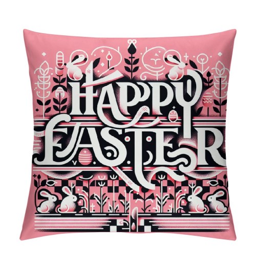 Ulloord Pink Happy Easter pillow Covers Black and White Buffalo Check Plaid Rabbit Bunny Easter Home Decor Throw pillow Cases Cute Animals Farmhouse Outdoor Sofa Couch Cushion Cover