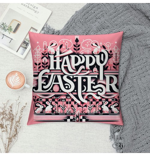 Ulloord Pink Happy Easter pillow Covers Black and White Buffalo Check Plaid Rabbit Bunny Easter Home Decor Throw pillow Cases Cute Animals Farmhouse Outdoor Sofa Couch Cushion Cover