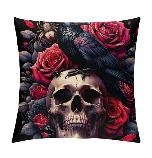 Ulloord Halloween pillow Cover Sugar Skull Rose Flowers Skeleton Halloween All Saints Day Goth Gothic Crow Spider Throw pillow Case Decorative Cushion Covers