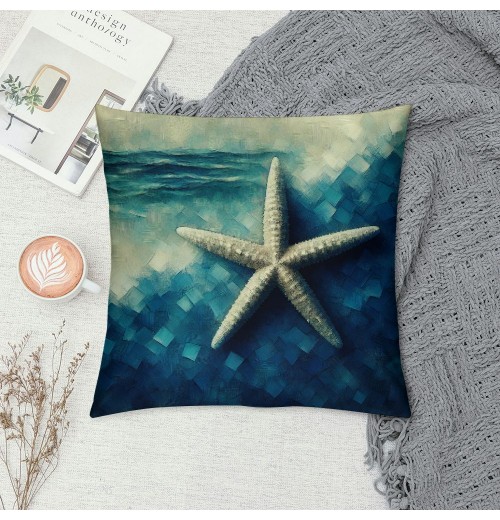 Ulloord  Vintage Starfish pillow Cover Ocean Blue Series Nautical Decorative pillow Covers Beach Theme Cushion Cover Home Decor pillowcase