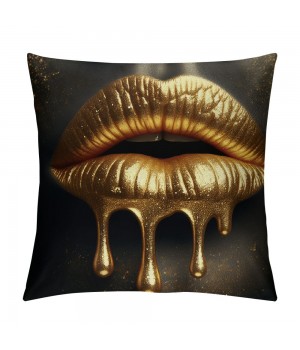 Ulloord  Gold Sexy Lip Throw pillow Covers Black Gold Lips Pattern Design Decorative pillow Case Super Soft Rock Punk Neoclassical Style Cushion Cover for Home Sofa