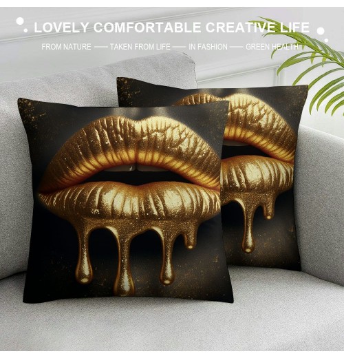 Ulloord  Gold Sexy Lip Throw pillow Covers Black Gold Lips Pattern Design Decorative pillow Case Super Soft Rock Punk Neoclassical Style Cushion Cover for Home Sofa