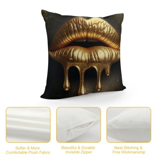 Ulloord  Gold Sexy Lip Throw pillow Covers Black Gold Lips Pattern Design Decorative pillow Case Super Soft Rock Punk Neoclassical Style Cushion Cover for Home Sofa