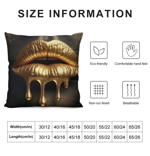 Ulloord  Gold Sexy Lip Throw pillow Covers Black Gold Lips Pattern Design Decorative pillow Case Super Soft Rock Punk Neoclassical Style Cushion Cover for Home Sofa