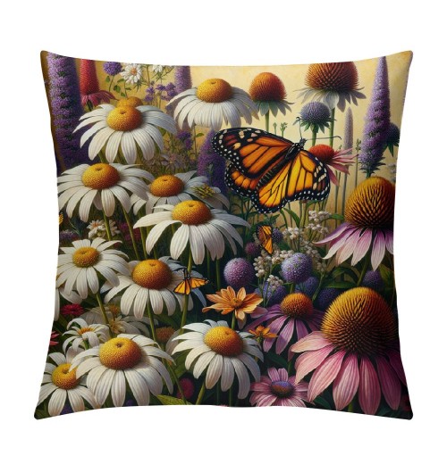 Ulloord  Flower Butterfly Throw pillow Covers Watercolor&nbsp;Daisy&nbsp;Tulip Farmhouse Cushion Cover Spring Floral pillow Case Outdoor Animal pillowcase