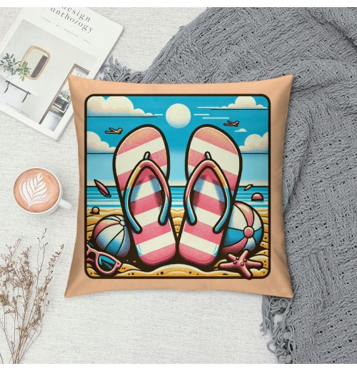 Ulloord Blue Beach Pink Flip Flops pillow Covers Summer Tropical Palm Trees Ocean Sea Shell Starfish Decorations Throw pillow Cover Outdoor Seaside Couch pillow Cases