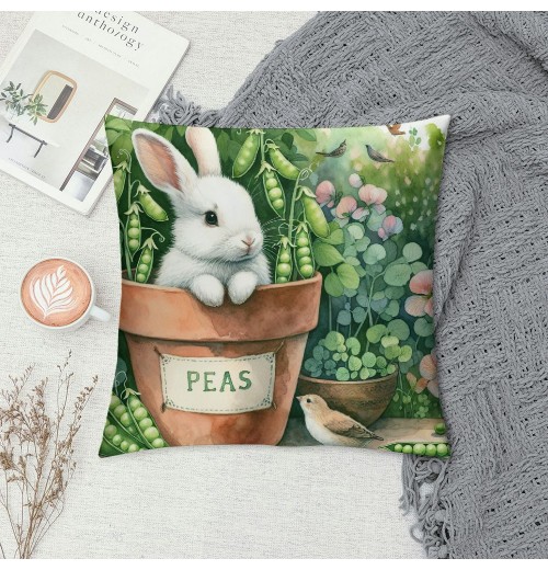 Ulloord  Hello Spring pillow Covers Animal Lovely Bunny&nbsp;Butterfly Birds with Spring Greenery Decorative Throw pillow Covers pillow Case for Home Office Outdoor Indoor