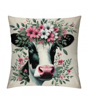 Ulloord Lovely Cow Throw pillow Covers Black White Cow with Floral Farmhouse pillow Cover Hidden Zipper Cute Animal pillowcase Square Outdoor Cushion Cover for Sofa Couch(Cow)