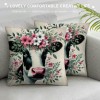 Ulloord Lovely Cow Throw pillow Covers Black White Cow with Floral Farmhouse pillow Cover Hidden Zipper Cute Animal pillowcase Square Outdoor Cushion Cover for Sofa Couch(Cow)