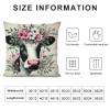 Ulloord Lovely Cow Throw pillow Covers Black White Cow with Floral Farmhouse pillow Cover Hidden Zipper Cute Animal pillowcase Square Outdoor Cushion Cover for Sofa Couch(Cow)