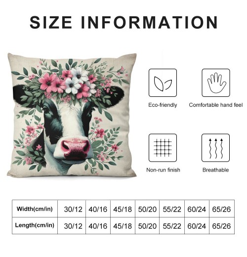 Ulloord Lovely Cow Throw pillow Covers Black White Cow with Floral Farmhouse pillow Cover Hidden Zipper Cute Animal pillowcase Square Outdoor Cushion Cover for Sofa Couch(Cow)