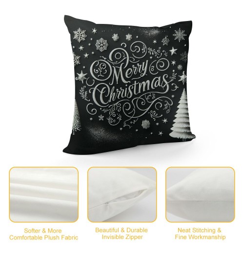 Ulloord Merry Christmas Trees Black White Snowflake Throw pillow Covers Winter Xmas Square Decorative pillow Cases Cushion Cover Outdoor Decorations Sofa