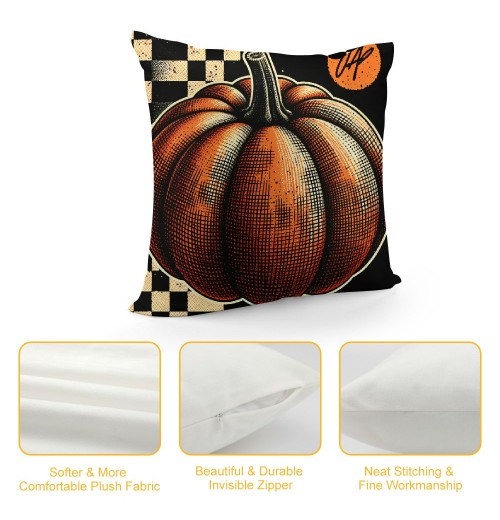 Ulloord  Fall pillow Cover Orange Pumpkin with Black White Buffalo Plaids Stripe Throw pillow Covers for Fall Decor Autumn Farmhouse Thanksgiving Decorative pillow Cases for Sofa Couch