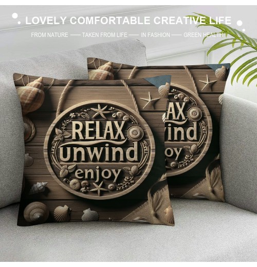 &nbsp;Retro&nbsp; Throw pillow Covers Quote Relax Unwind Enjoy Decorative pillow Case Shell Pattern pillow Covers Decor Coastal Country for Home Sofa