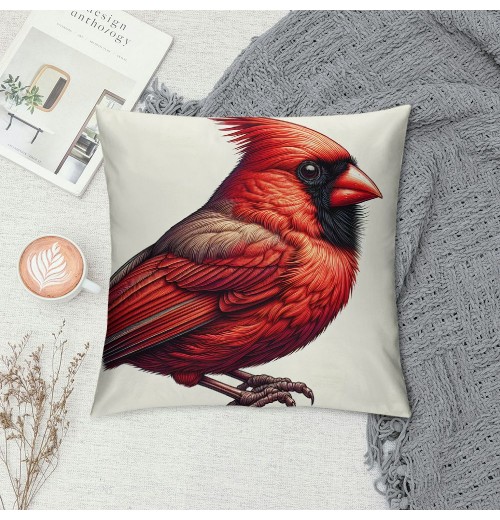  Throw pillow Covers Oil Painting Lovely Cardinal Bird with Green Plant Super Soft Decorative pillow Cover Square White Background pillow Case for Home Sofa Couch