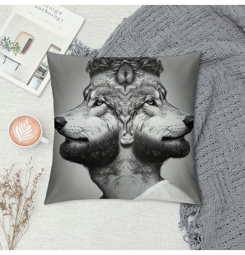 Ulloord Grey Wolf Bear Throw pillow Covers&nbsp;Modern Style Watercolor Animals Farmhouse pillows Cases Square Cushion Cover&nbsp;Standard pillowcase for Sofa