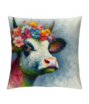 Smilayrd Farm Animal Farmhouse pillow Covers Oil Painting Lovely Cow with Decor Throw pillow Case Rustic Country Animal Cushion Cover Outdoor for Sofa