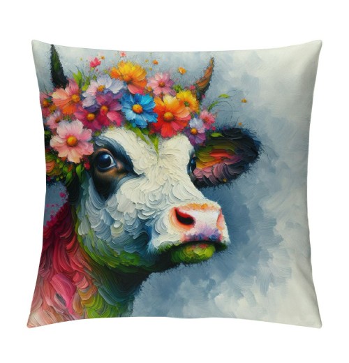 Smilayrd Farm Animal Farmhouse pillow Covers Oil Painting Lovely Cow with Decor Throw pillow Case Rustic Country Animal Cushion Cover Outdoor for Sofa