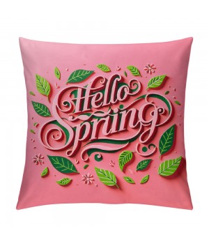 Ulloord  Hello Spring pillow Covers Pink Green Leaves Spring Farmhouse Decorative Throw pillow Cases Square Cushion Cover for Sofa Couch