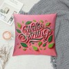 Ulloord  Hello Spring pillow Covers Pink Green Leaves Spring Farmhouse Decorative Throw pillow Cases Square Cushion Cover for Sofa Couch