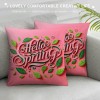 Ulloord  Hello Spring pillow Covers Pink Green Leaves Spring Farmhouse Decorative Throw pillow Cases Square Cushion Cover for Sofa Couch