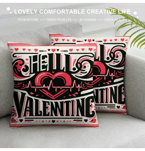 Ulloord  Hello Valentine Throw pillow Cover Red Love Heart Happy Valentine’s Day Anniversary Wedding Holiday Farmhouse Decorations pillows Cushion Case