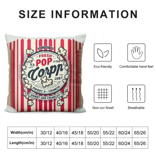 Ulloord Movie Theater Time Throw pillow Covers Fresh Popcorn Icons Decorative pillowcase Red and White Stripe Cushion Case Cover Home Decor for Couch