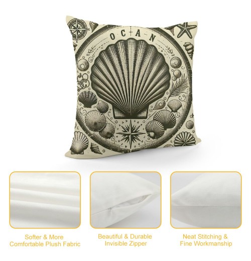 Ulloord  Vintage Ocean Throw pillow Covers Marine Life Starfish Conch Shell Decorative Throw pillow Case Nautical Compass Pattern pillow Cover