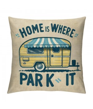 Ulloord Smilayrd Yellow Car pillow Covers Vintage Wood Home is Where You&nbsp;Park It Words Throw pillow Case Cushions Covers Outdoor Decor pillow Covers for Sofa Couch Bed