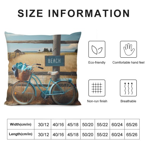 Ulloord Beach Blue Bike Throw pillow Covers Summer Coastal Bicycle Decorative Vintage Outdoor pillow Covers Cushion Cover&nbsp;Slippers Print Decor Sofa Couch