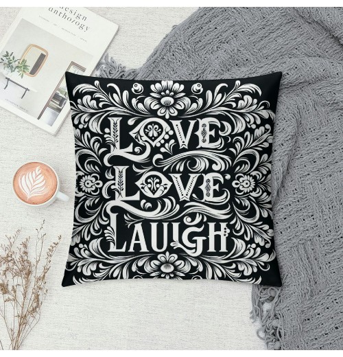 Ulloord  pillow Covers Love Laugh Quote pillowcase&nbsp;Flower Vine with&nbsp;Black Background Cushion Covers Square for Home Sofa Mother's Day